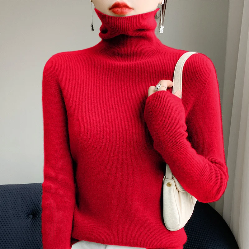 Damen Schmaler Rollkragenpullover aus Kaschmir‑Mix mit extralangem Ärmelabschluss Nord Taschen