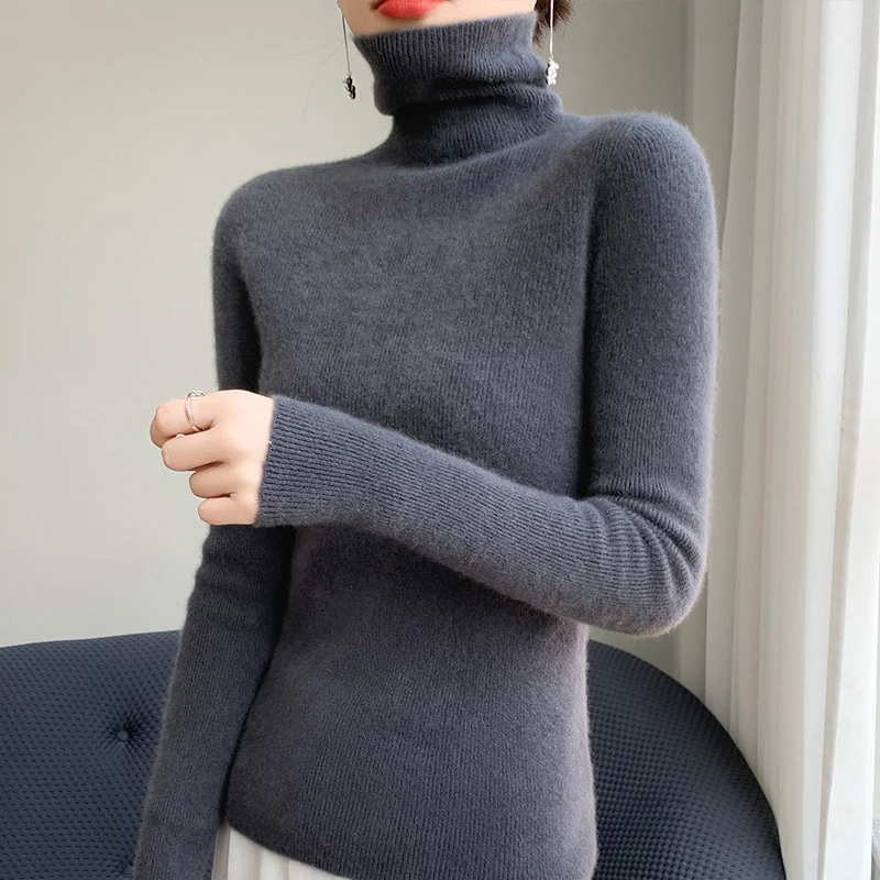 Damen Schmaler Rollkragenpullover aus Kaschmir‑Mix mit extralangem Ärmelabschluss Nord Taschen