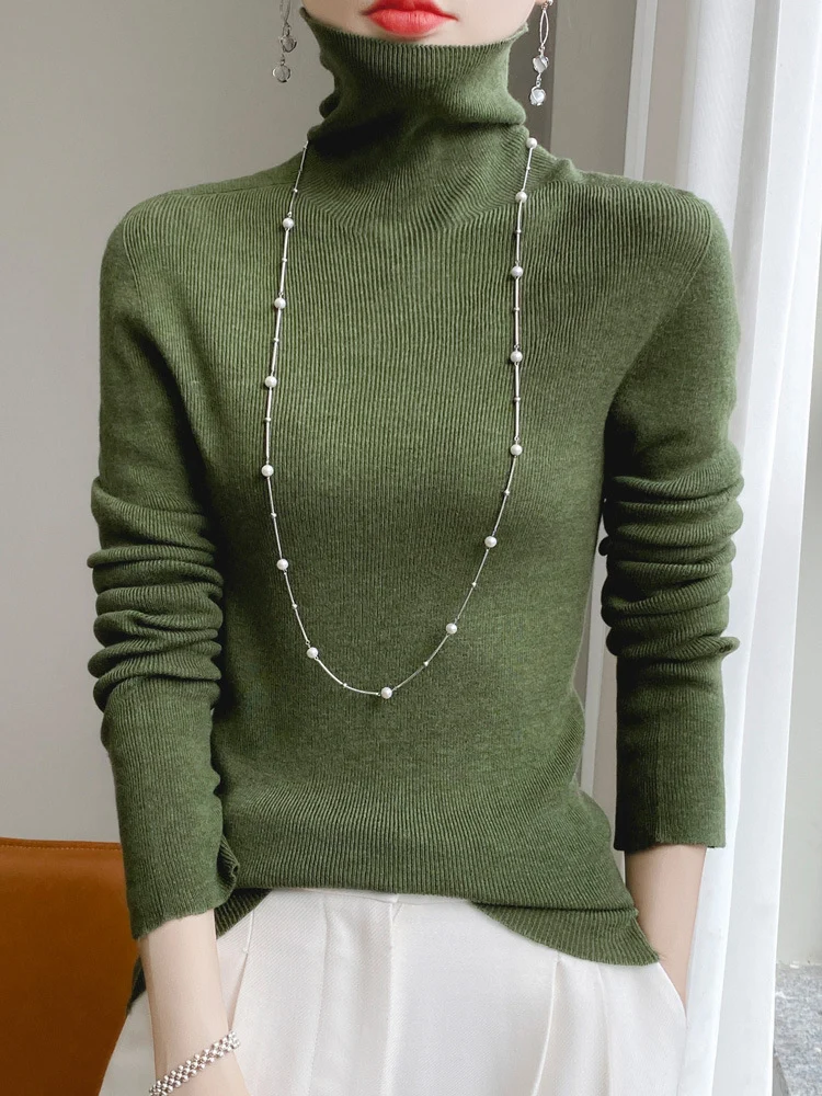 Damen Schmaler Rollkragen-Feinstrickpullover mit elastischer Rippenstruktur und minimalistischer Silhouette Nord Taschen