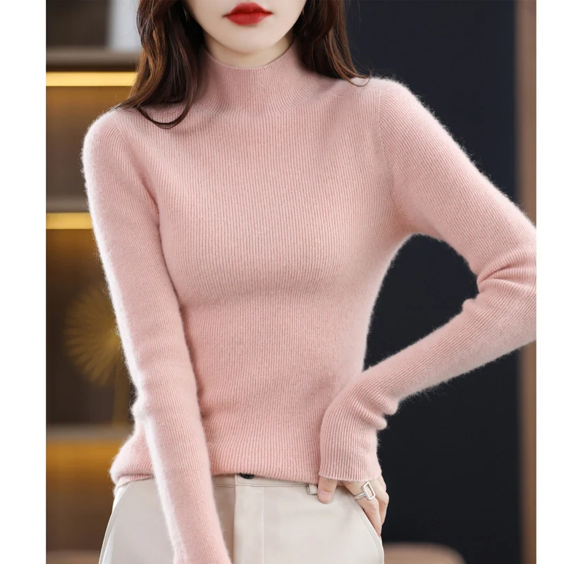 Damen Schmaler Mockneck-Feinstrickpullover mit extrafeiner Rippenstruktur und Kaschmir-Optik Nord Taschen