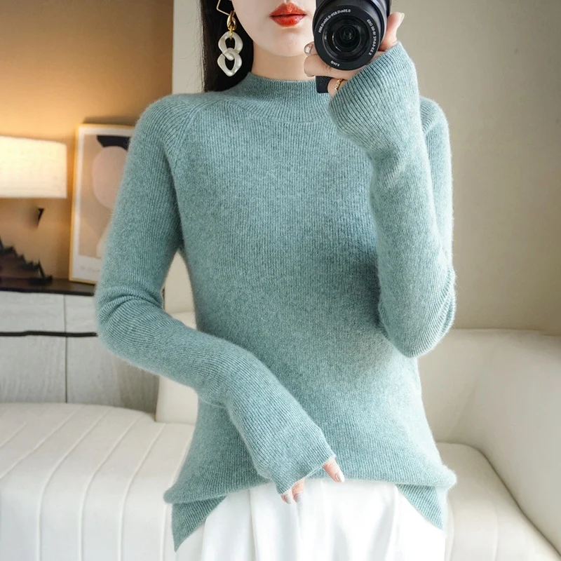 Damen Schmal geschnittener Stehkragenpullover aus leichtem Feinstrick mit feiner Rippenstruktur Nord Taschen
