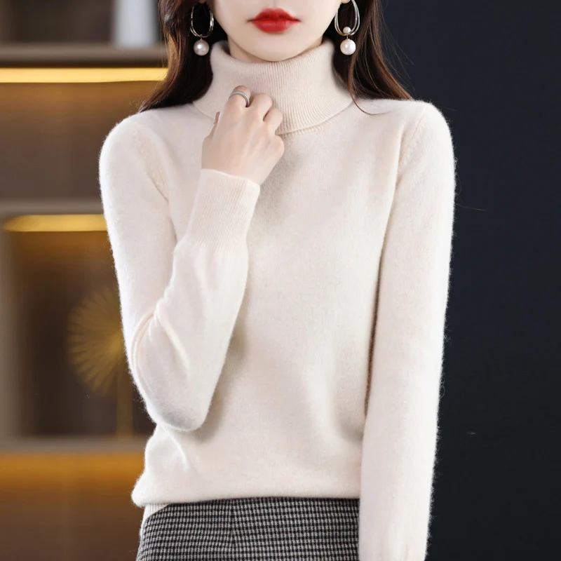 Damen Schmal geschnittener Rollkragenpullover aus kaschmirähnlichem Feinstrick mit softem Flor Nord Taschen
