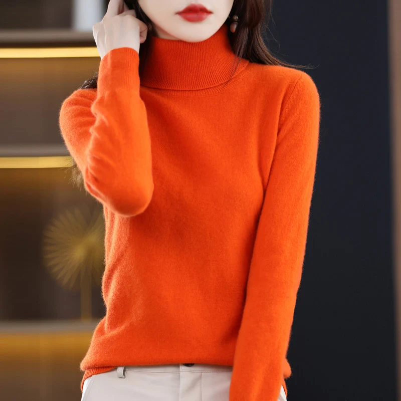 Damen Schmal geschnittener Rollkragenpullover aus kaschmirähnlichem Feinstrick mit softem Flor Nord Taschen