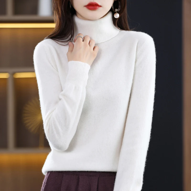 Damen Schmal geschnittener Rollkragenpullover aus kaschmirähnlichem Feinstrick mit softem Flor Nord Taschen