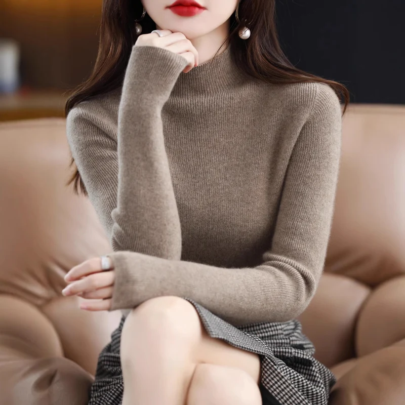 Damen Schmal geschnittener Mockneck-Pullover aus kaschmirähnlichem Feinstrick Nord Taschen