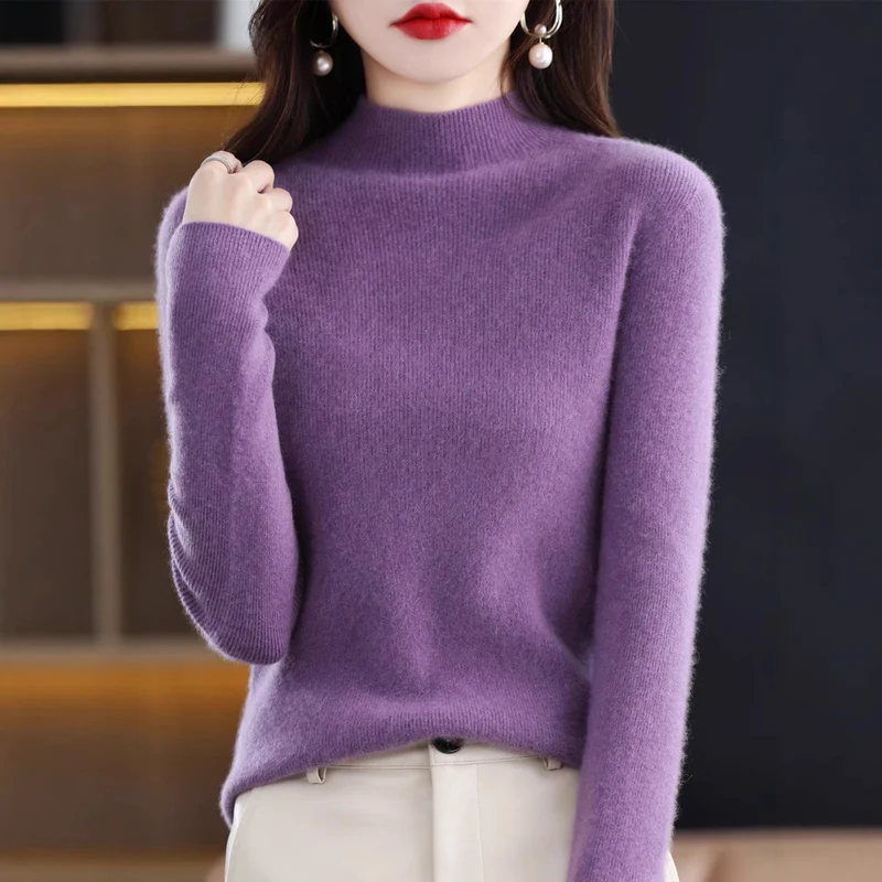 Damen Schmal geschnittener Mockneck-Pullover aus kaschmirähnlichem Feinstrick Nord Taschen