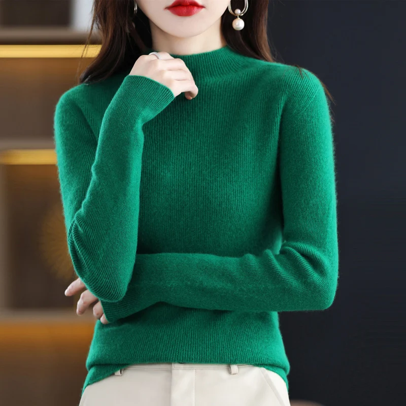 Damen Schmal geschnittener Mockneck-Pullover aus kaschmirähnlichem Feinstrick Nord Taschen