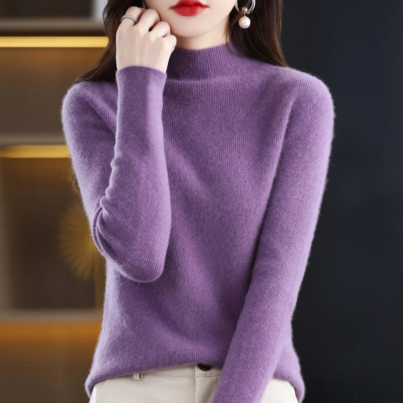 Damen Schmal geschnittener Mockneck-Pullover aus kaschmirähnlichem Feinstrick Nord Taschen