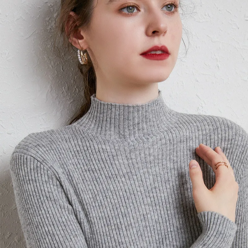 Damen Schmal geschnittener Feinstrickpullover mit kurzem Stehkragen aus Kaschmir-Blend Nord Taschen