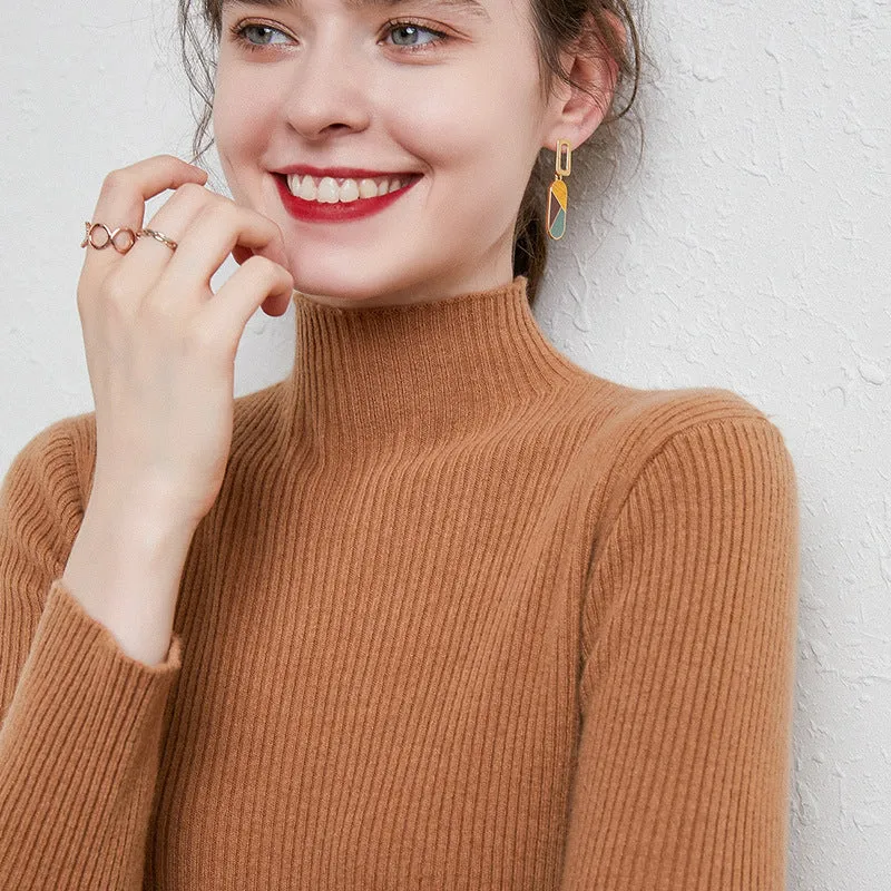 Damen Schmal geschnittener Feinstrickpullover mit kurzem Stehkragen aus Kaschmir-Blend Nord Taschen