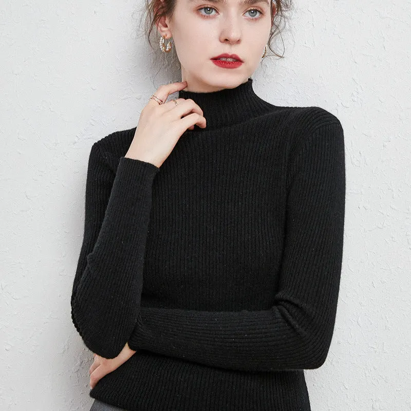 Damen Schmal geschnittener Feinstrickpullover mit kurzem Stehkragen aus Kaschmir-Blend Nord Taschen