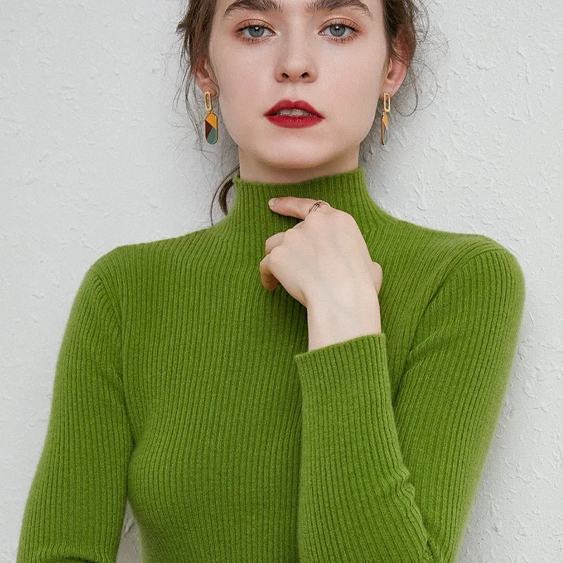 Damen Schmal geschnittener Feinstrickpullover mit kurzem Stehkragen aus Kaschmir-Blend Nord Taschen