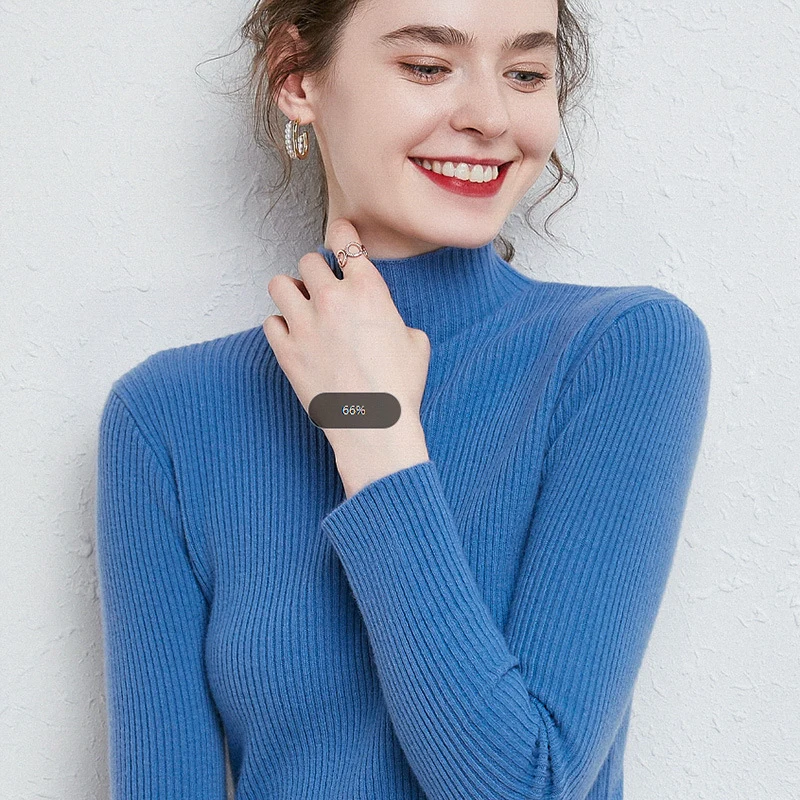 Damen Schmal geschnittener Feinstrickpullover mit kurzem Stehkragen aus Kaschmir-Blend Nord Taschen