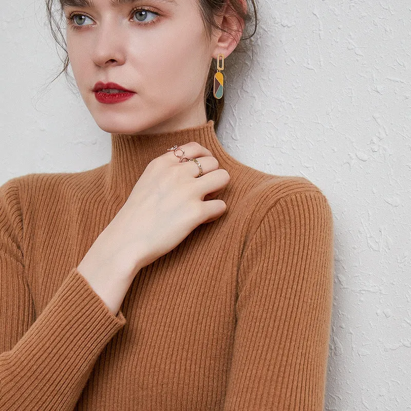 Damen Schmal geschnittener Feinstrickpullover mit kurzem Stehkragen aus Kaschmir-Blend Nord Taschen