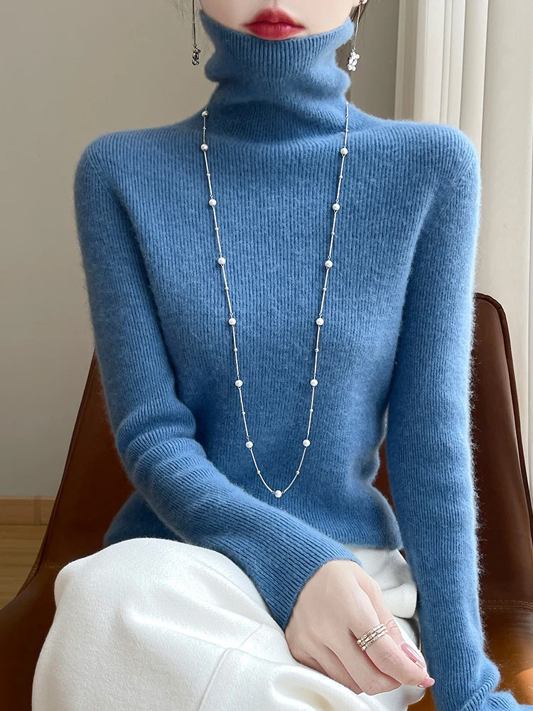 Damen Schmal geschnittener Feinstrick-Rollkragenpullover mit extrafeinem Flauschfinish Nord Taschen