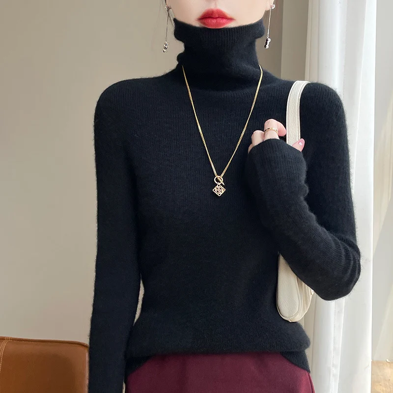 Damen Schmal geschnittener Feinstrick-Rollkragenpullover mit extrafeinem Flauschfinish Nord Taschen
