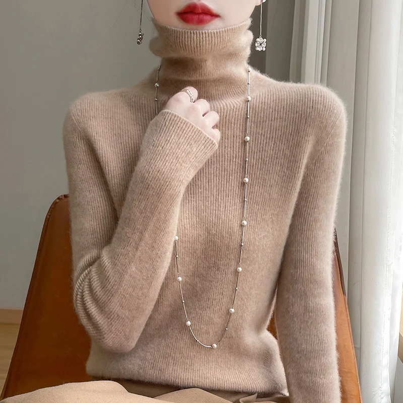Damen Schmal geschnittener Feinstrick-Rollkragenpullover mit extrafeinem Flauschfinish Nord Taschen