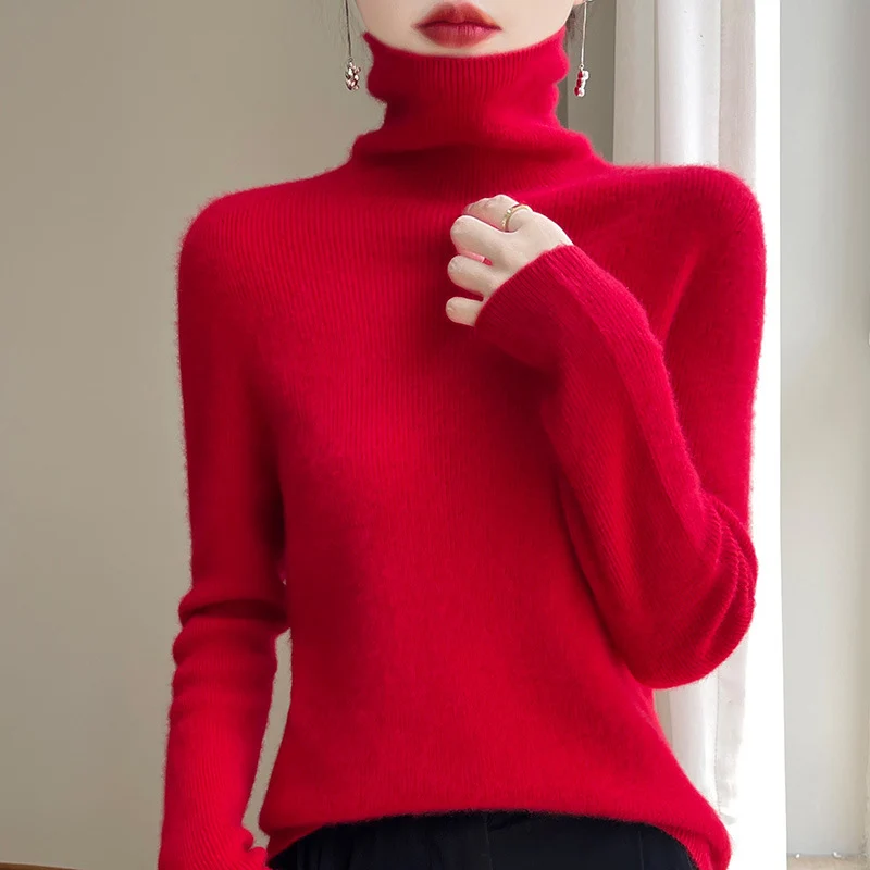 Damen Schmal geschnittener Feinstrick-Rollkragenpullover mit extrafeinem Flauschfinish Nord Taschen