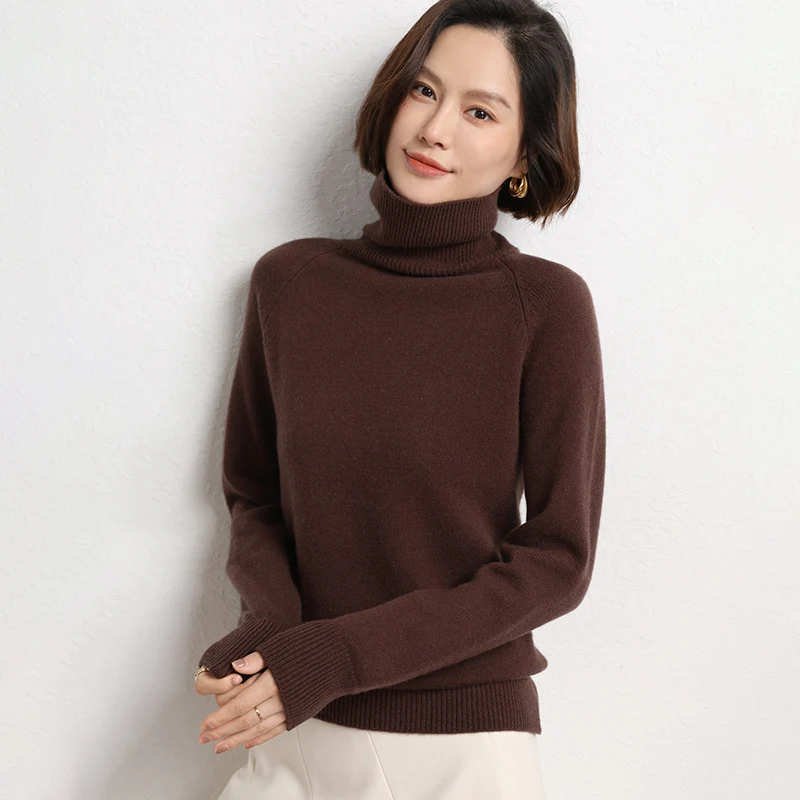 Damen Schlanker Rollkragenpullover aus feinem Strick mit Raglanärmeln Nord Taschen