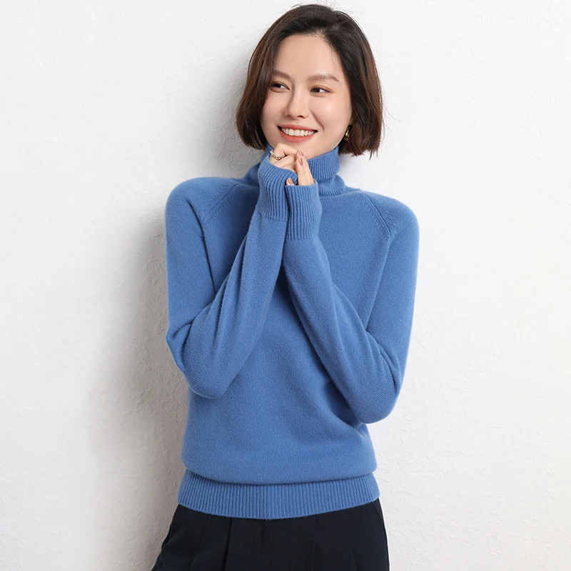 Damen Schlanker Rollkragenpullover aus feinem Strick mit Raglanärmeln Nord Taschen