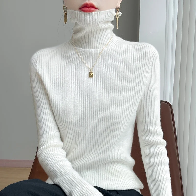 Damen Schlanker Rippenstrick-Rollkragenpullover mit gerafftem Hals und kaschmirähnlicher Haptik Nord Taschen