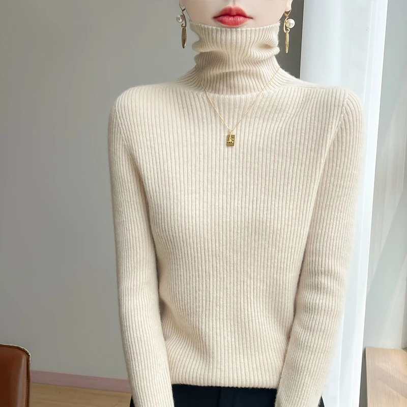 Damen Schlanker Rippenstrick-Rollkragenpullover mit gerafftem Hals und kaschmirähnlicher Haptik Nord Taschen