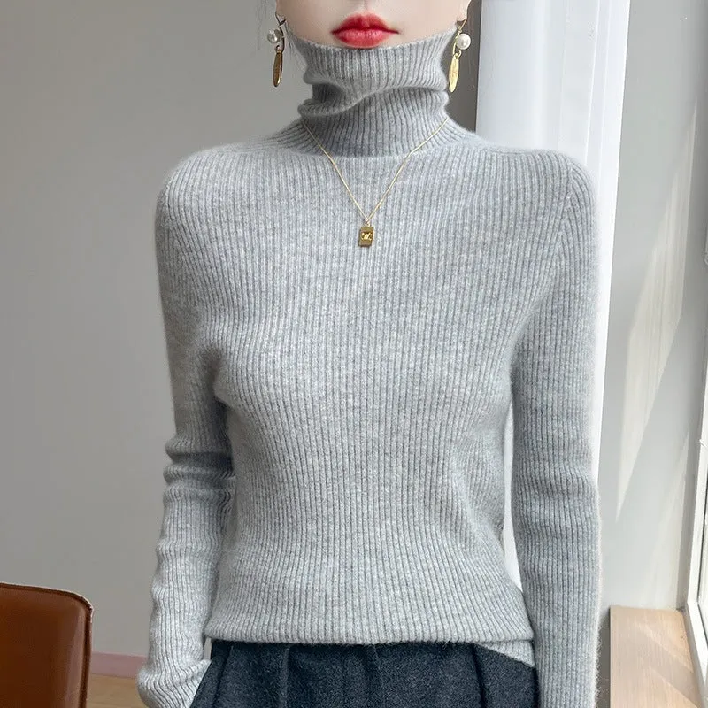 Damen Schlanker Rippenstrick-Rollkragenpullover mit gerafftem Hals und kaschmirähnlicher Haptik Nord Taschen