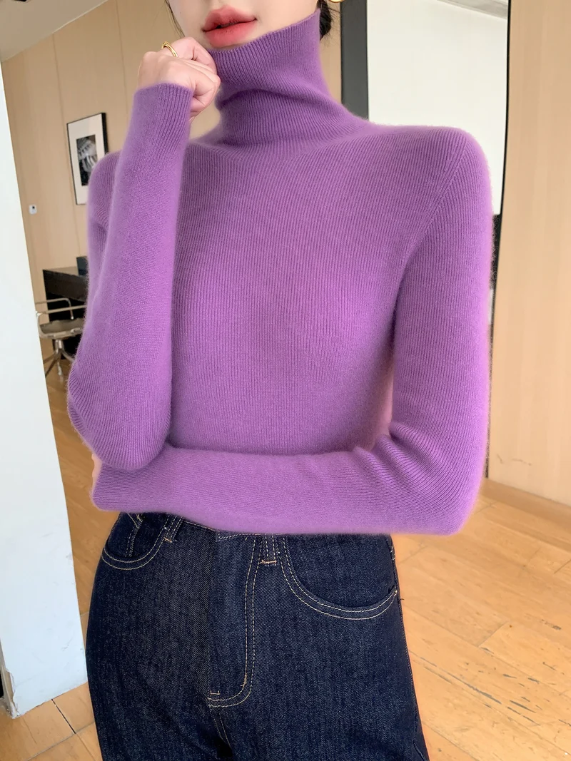 Damen Schlanker Feinstrickpullover mit hohem Rollkragen und feiner Rippstruktur Nord Taschen