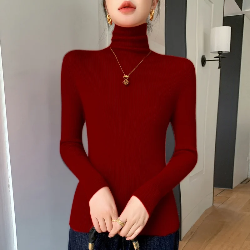 Damen Schlanker Feinstrickpullover mit hohem Rollkragen und feiner Rippstruktur Nord Taschen