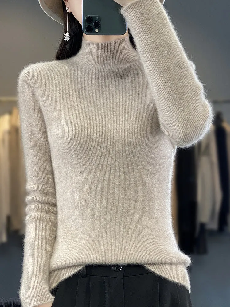 Damen Schlanker Feinstrick-Mockneckpullover aus feinem Angora‑Mix Nord Taschen