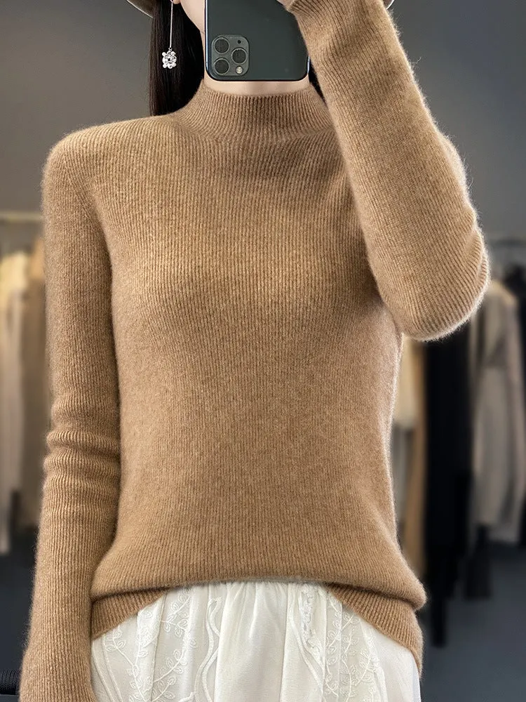 Damen Schlanker Feinstrick-Mockneckpullover aus feinem Angora‑Mix Nord Taschen