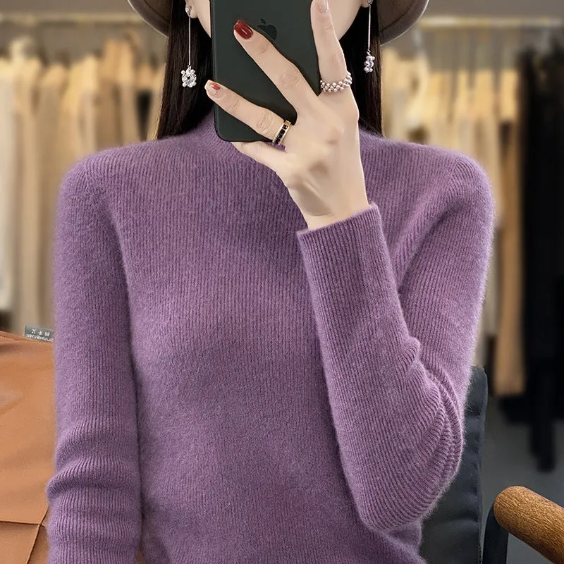 Damen Schlanker Feinstrick-Mockneckpullover aus feinem Angora‑Mix Nord Taschen