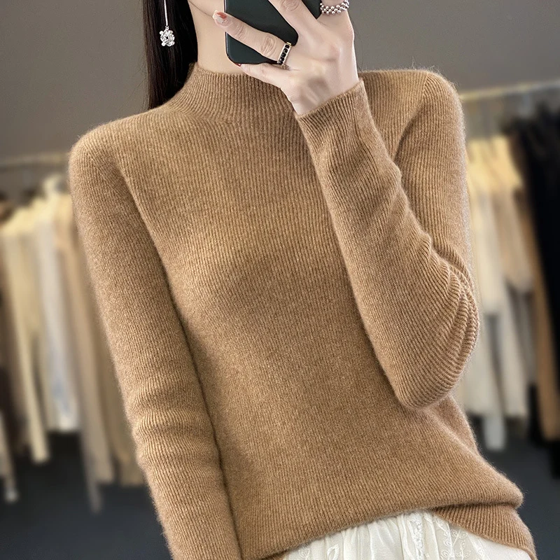 Damen Schlanker Feinstrick-Mockneckpullover aus feinem Angora‑Mix Nord Taschen