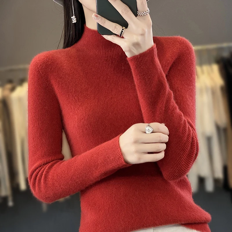 Damen Schlanker Feinstrick-Mockneckpullover aus feinem Angora‑Mix Nord Taschen