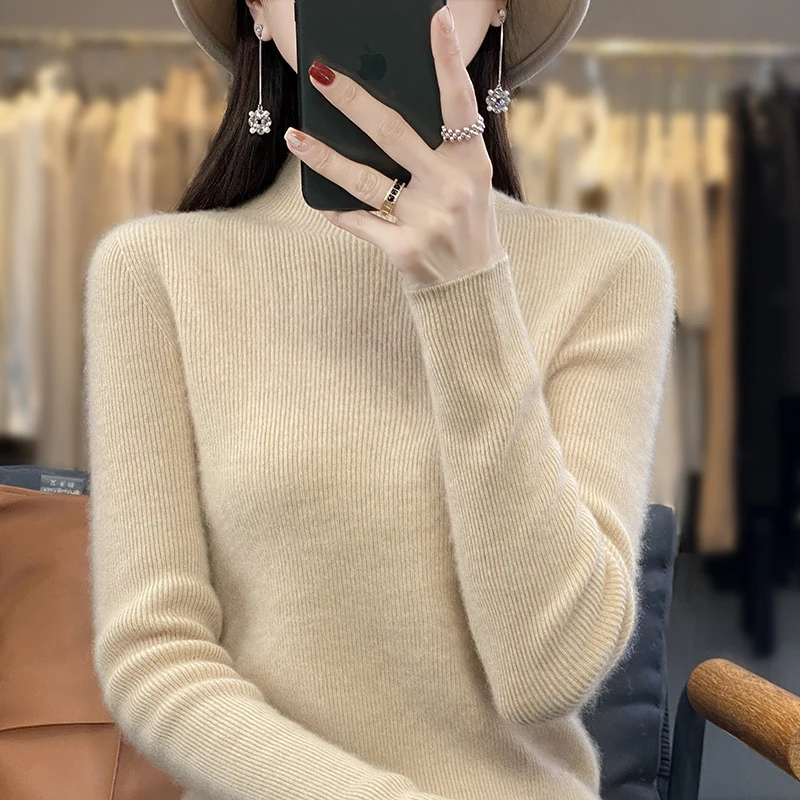 Damen Schlanker Feinstrick-Mockneckpullover aus feinem Angora‑Mix Nord Taschen