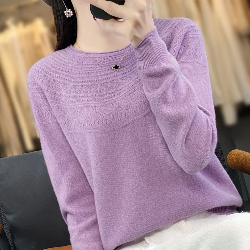 Damen Rundhals-Feinstrickpullover mit strukturierter Passe und Kaschmir-Optik Nord Taschen