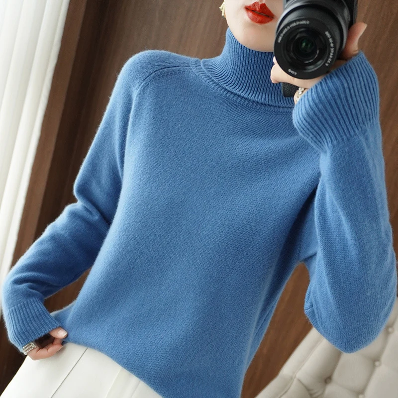 Damen Rollkragenpullover aus weichem Wollmix mit verlängerten Bündchen Nord Taschen