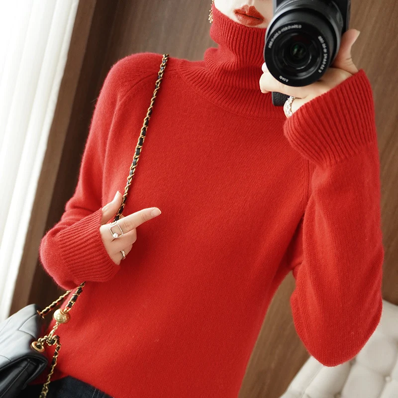 Damen Rollkragenpullover aus weichem Wollmix mit verlängerten Bündchen Nord Taschen