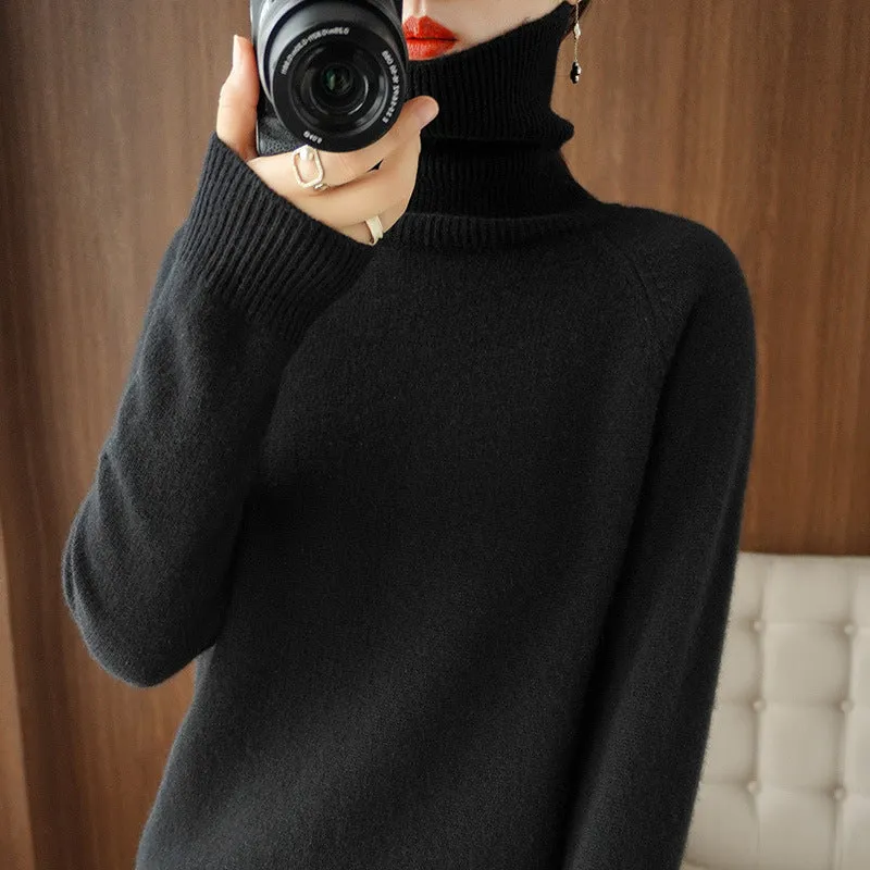 Damen Rollkragenpullover aus weichem Wollmix mit verlängerten Bündchen Nord Taschen