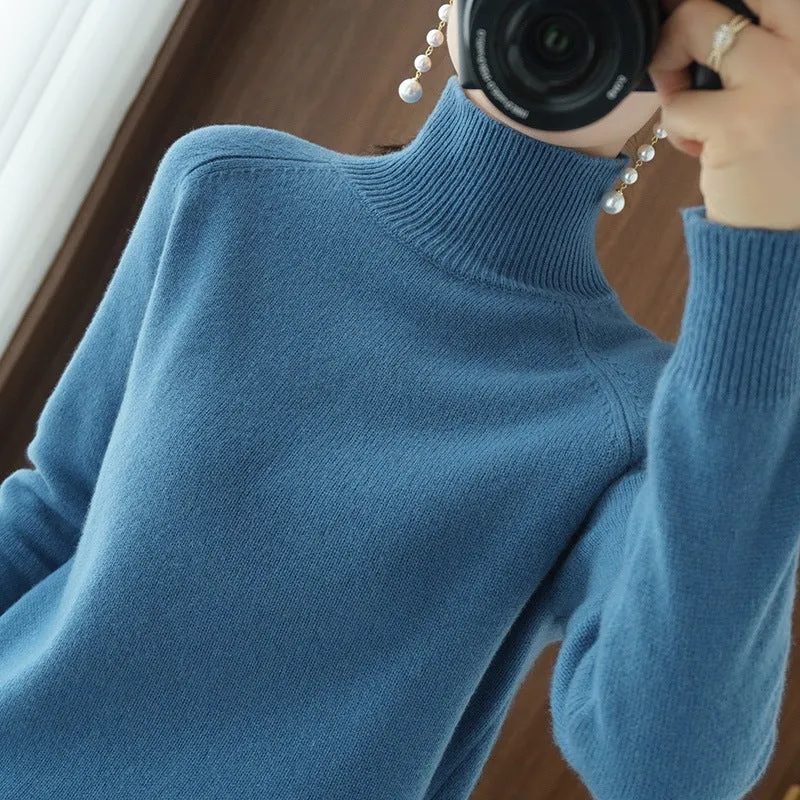 Damen Rollkragenpullover aus Kaschmir-Mix mit feiner Rippstruktur und überschnittener Schulter Nord Taschen