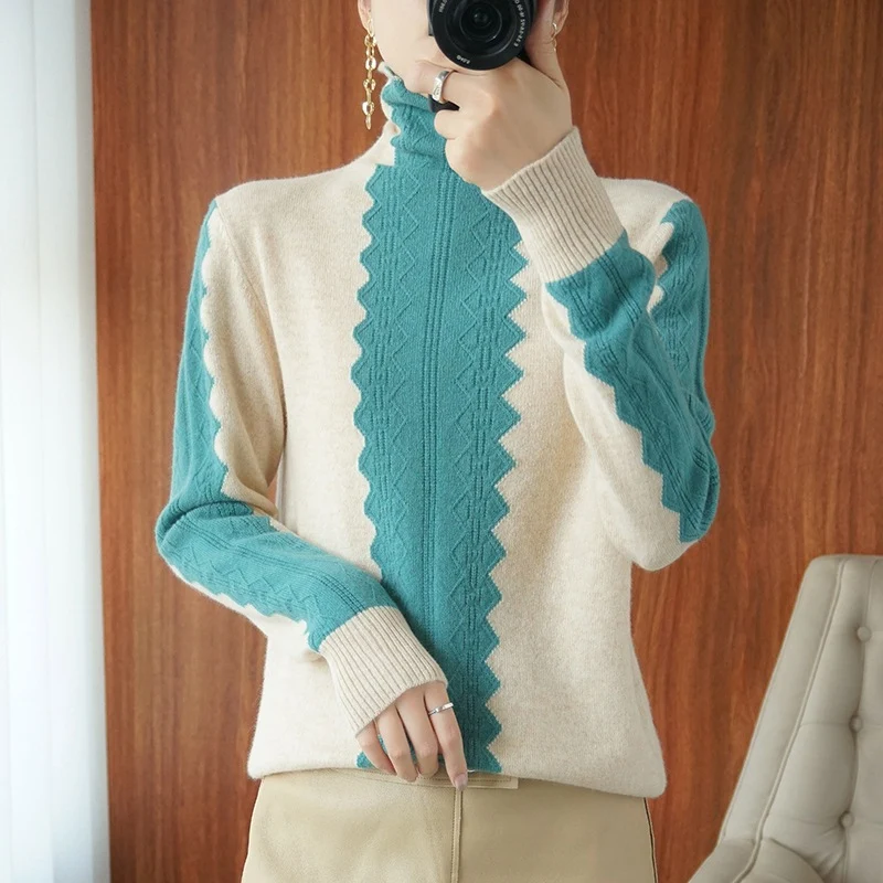 Damen Premium-Rollkragenpullover aus Feinstrick mit zentrierter Ajour‑Zopfstruktur Nord Taschen