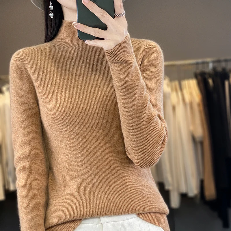 Damen Premium-Feinstrick-Mockneckpullover mit extra langen Ärmelabschlüssen und feiner Rippenstruktur Nord Taschen