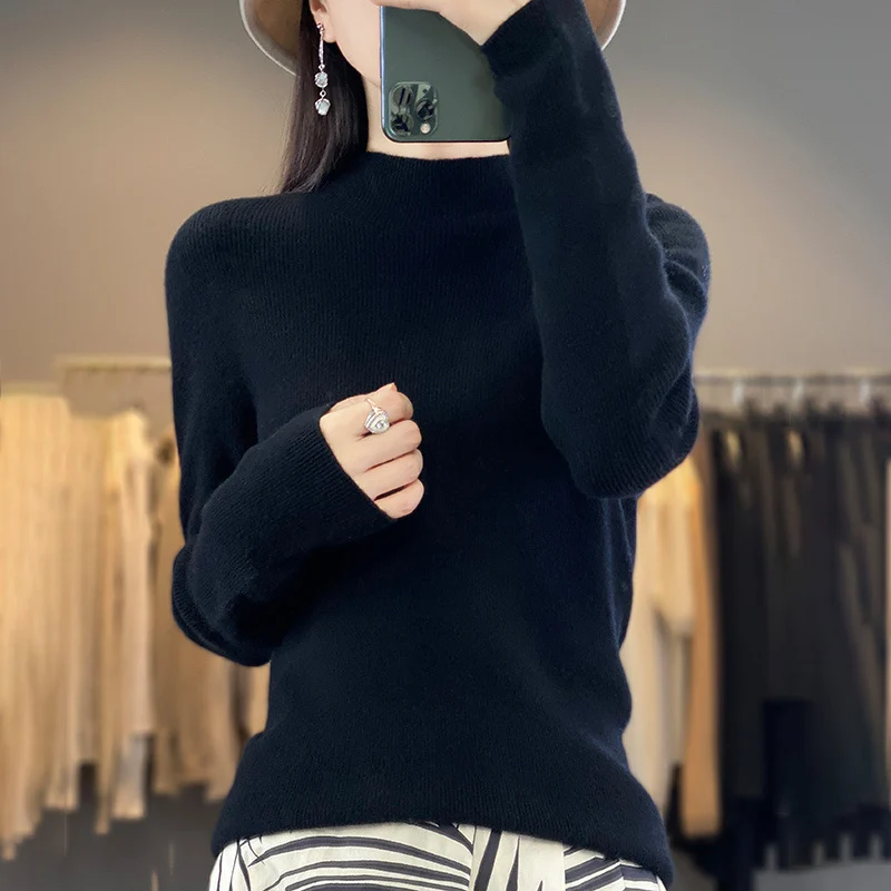 Damen Premium-Feinstrick-Mockneckpullover mit extra langen Ärmelabschlüssen und feiner Rippenstruktur Nord Taschen