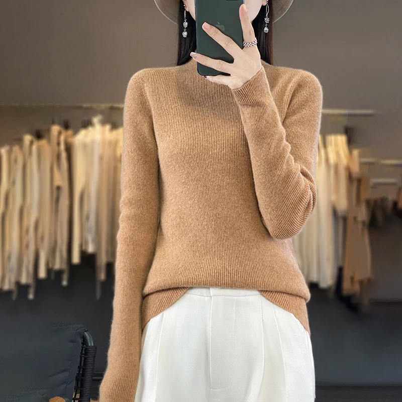 Damen Premium-Feinstrick-Mockneckpullover mit extra langen Ärmelabschlüssen und feiner Rippenstruktur Nord Taschen