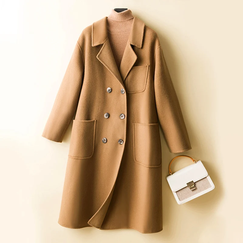Damen Oversized Doppelreiher Wollmix‑Mantel mit aufgesetzten Taschen Nord Taschen