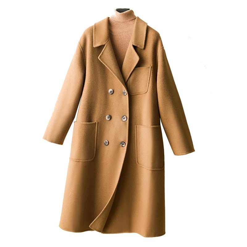 Damen Oversized Doppelreiher Wollmix‑Mantel mit aufgesetzten Taschen Nord Taschen