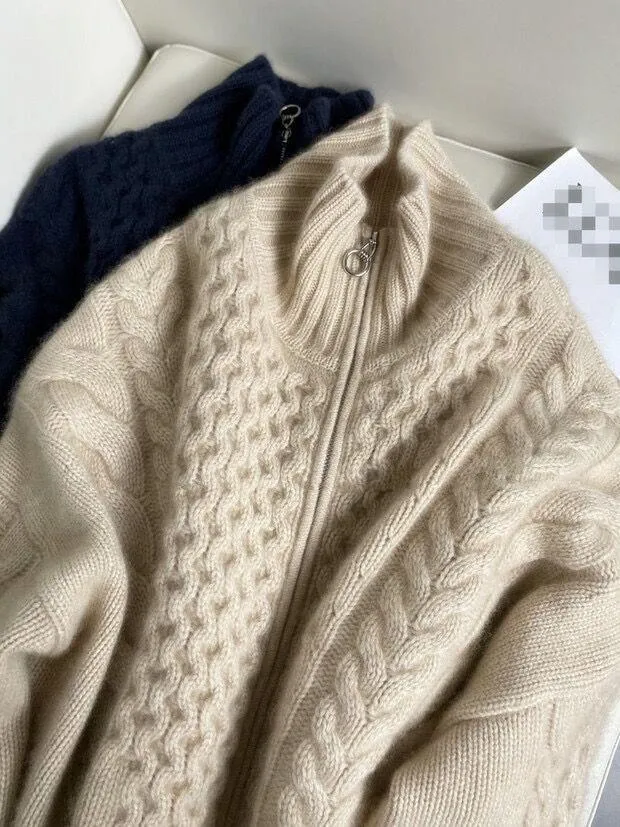Damen Oversize Zopfmuster-Mockneckpullover aus kuscheligem Mohair‑Look Nord Taschen