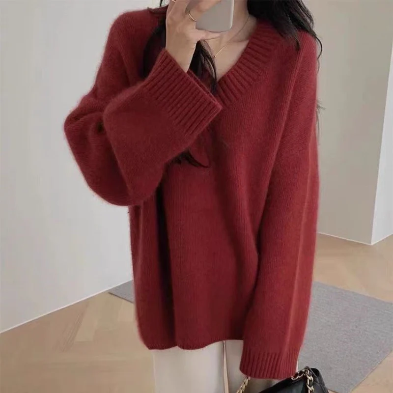 Damen Oversize V-Ausschnitt-Pullover im Mohair‑Look Nord Taschen