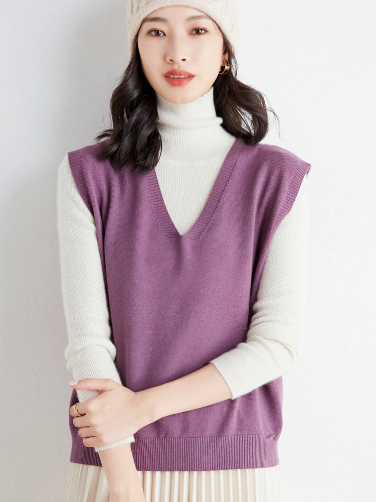 Damen Oversize V-Ausschnitt Feinstrickweste mit Rippenbund Nord Taschen