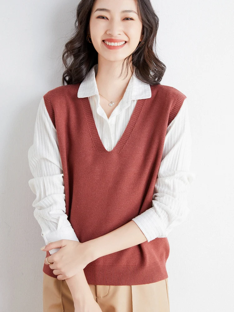 Damen Oversize V-Ausschnitt Feinstrickweste mit Rippenbund Nord Taschen